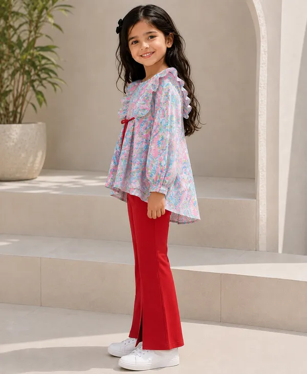 Full_Sleeves_Floral_Printed_Slit_Bell_Bottom_Pink