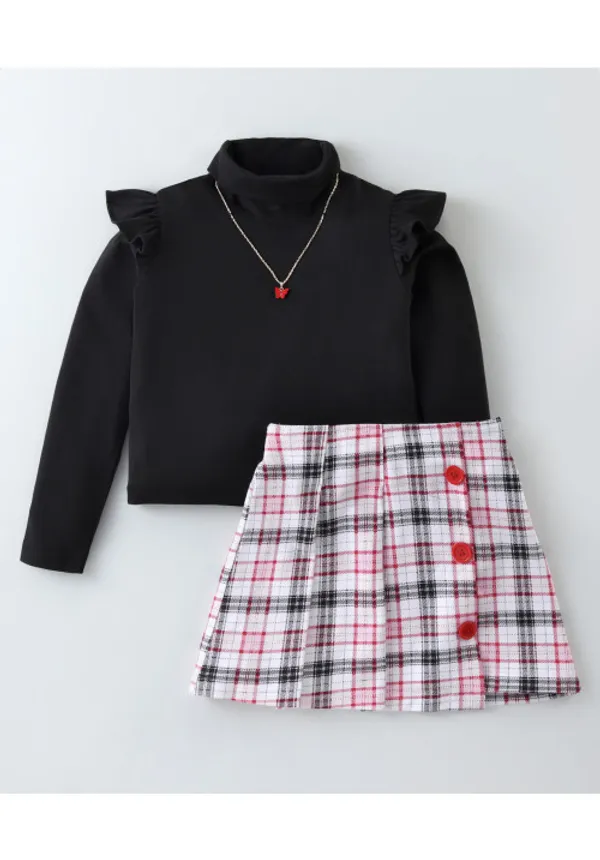 Cotton_Spandex_Solid_Top_With_Checked_Skirt