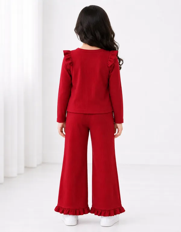 Red_Ruffled_Top_And_Flared_Pants_Set_For_Girls