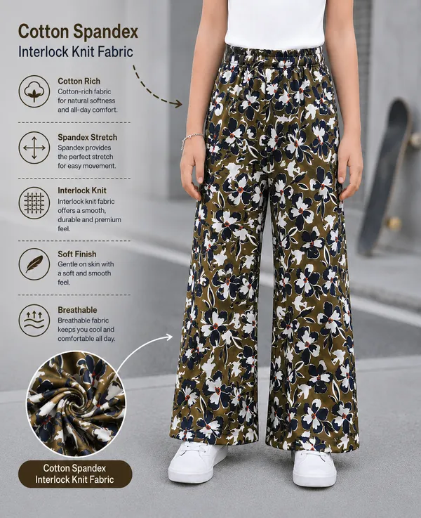 Olive_Cotton_Spandex_Wide_Leg_Pants_For_Women