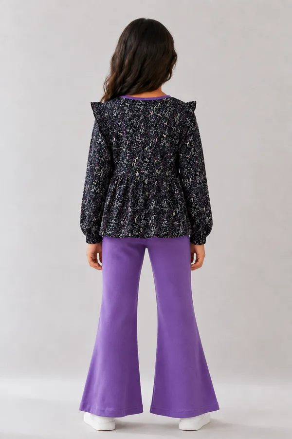 Black_Printed_Top_And_Purple_Flared_Pants_Set_For_Girls