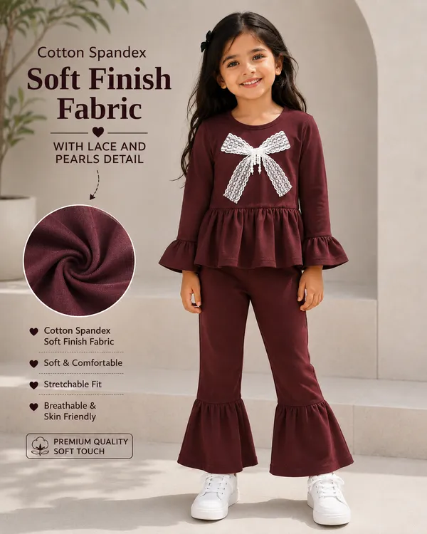 Full_Sleeves_Solid_Fit_And_Flare_Top_With_Ruffle_Bottom_Pant_Set
