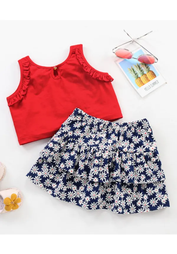Girl_S_Printed_Double_Layered_Bermuda_Skort_With_Top