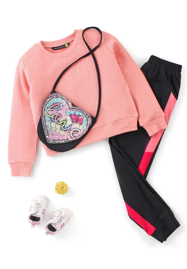 Ribbed_Tee_Side_Taped_Pant_Embellished_Sling_Bag