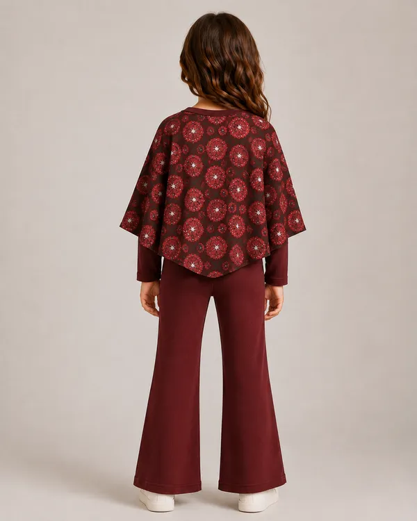 Full_Sleeves_Solid_Top_With_Flared_Pant_And_Floral_Printed_Pooncho_Set