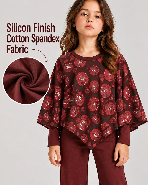 Full_Sleeves_Solid_Top_With_Flared_Pant_And_Floral_Printed_Pooncho_Set