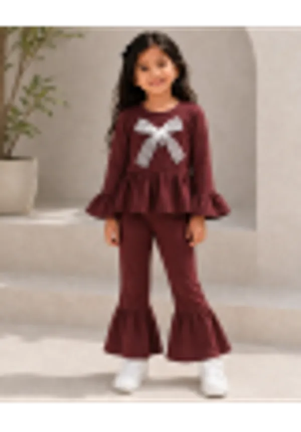 Full_Sleeves_Solid_Fit_And_Flare_Top_With_Ruffle_Bottom_Pant_Set