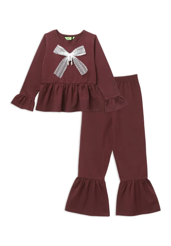 Full_Sleeves_Solid_Fit_And_Flare_Top_With_Ruffle_Bottom_Pant_Set