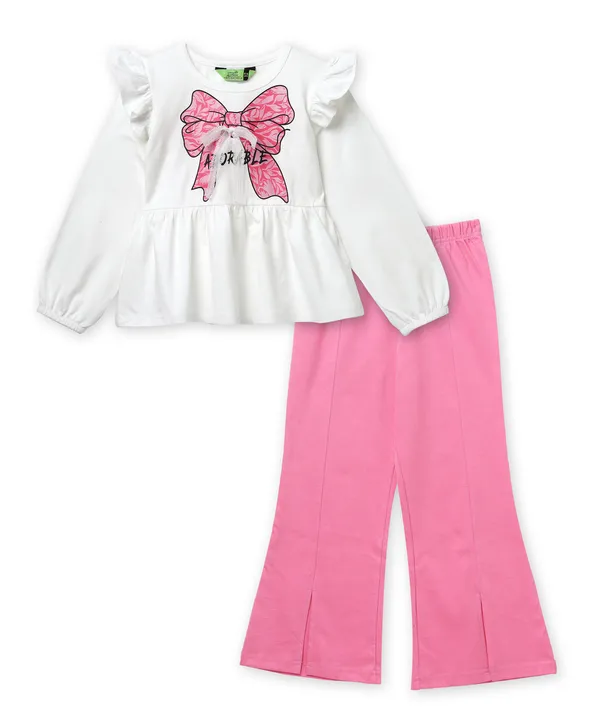 Full_Sleeves_Solid_With_Lace_Fit_And_Flare_Pant_Set_Pink
