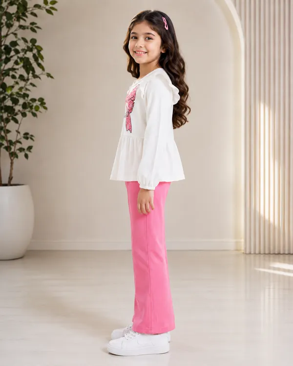 Full_Sleeves_Solid_With_Lace_Fit_And_Flare_Pant_Set_Pink