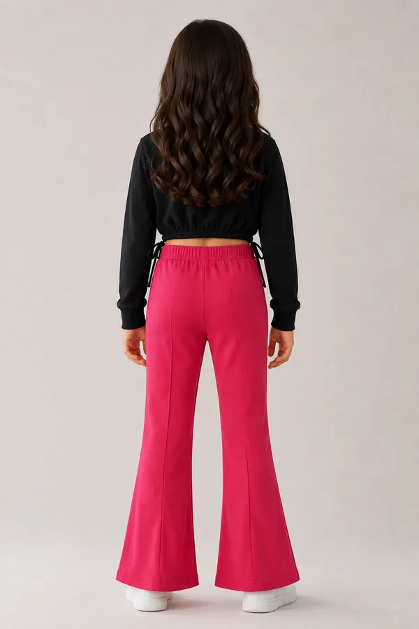 Full_Sleeve_Applique_Flower_Solid_Crop_Top_With_Front_Slit_Pant_Set