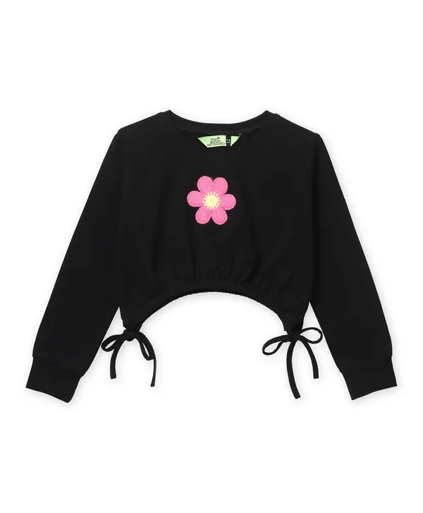 Full_Sleeve_Applique_Flower_Solid_Crop_Top_With_Front_Slit_Pant_Set