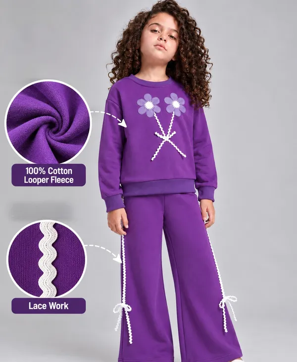 Full_Sleeves_Floral_Applique_Detailed_Solid_Sweatshirt_And_Pant_Set
