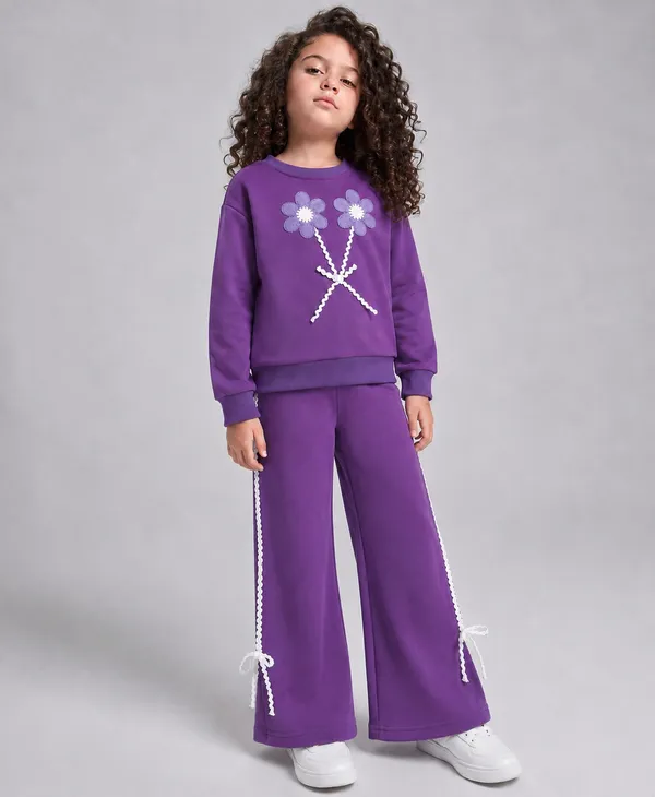 Full_Sleeves_Floral_Applique_Detailed_Solid_Sweatshirt_And_Pant_Set