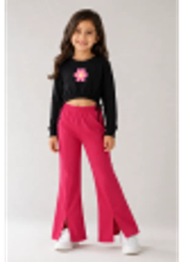 Full_Sleeve_Applique_Flower_Solid_Crop_Top_With_Front_Slit_Pant_Set