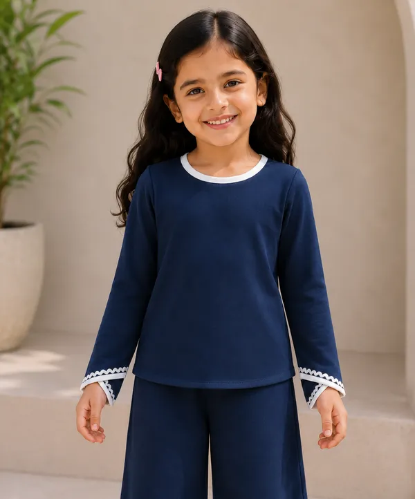Full_Sleeves_Solid_Lace_Top_And_Plazzo_Pant_Set_Navy_Blue