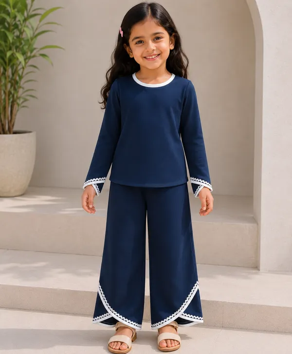 Full_Sleeves_Solid_Lace_Top_And_Plazzo_Pant_Set_Navy_Blue