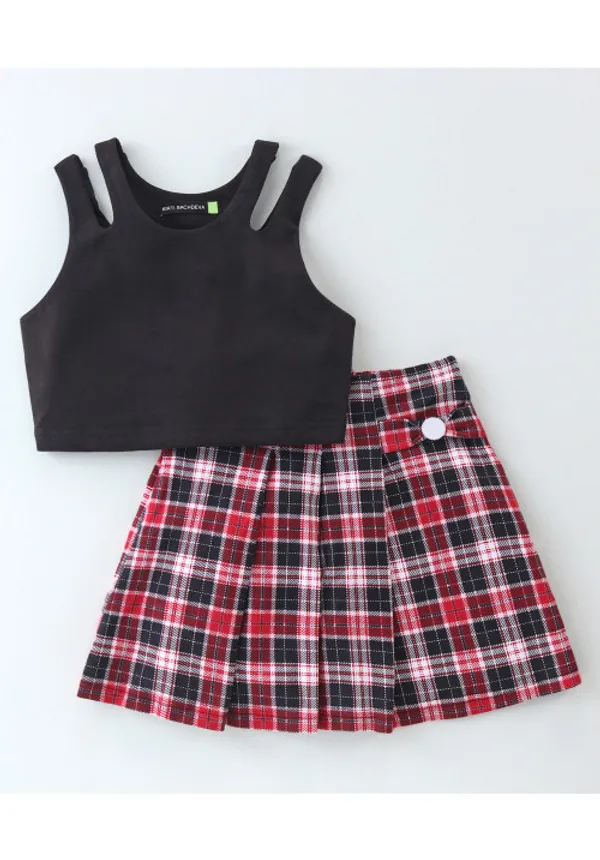 Cotton_Solid_Crop_Top_With_Checked_Skirt