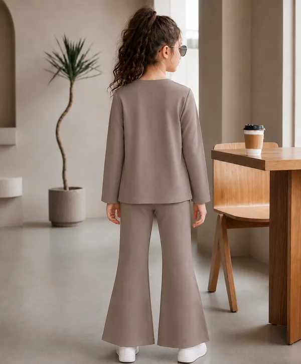 Full_Sleeves_Solid_Lace_And_Flower_Applique_Top_With_Bell_Bottom_Pant_Set_
