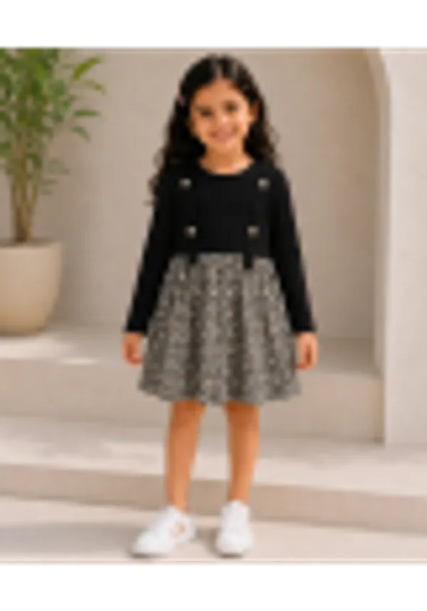 Full_Sleeve_Leopard_Printed_Fit_And_Flare_Dress_Black