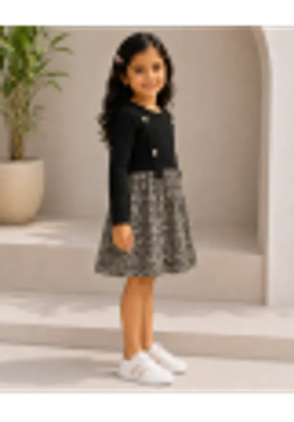 Full_Sleeve_Leopard_Printed_Fit_And_Flare_Dress_Black