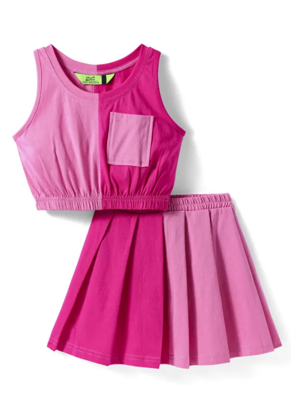 Girl_S_Color_Block_Crop_Top_With_Pleated_Flared_Skirt