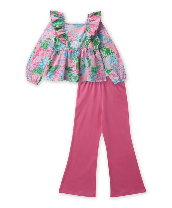 Full_Sleeves_Floral_Printed_Ruffle_Peplum_Top_And_Flared_Pant_Set_