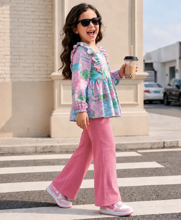 Full_Sleeves_Floral_Printed_Ruffle_Peplum_Top_And_Flared_Pant_Set_