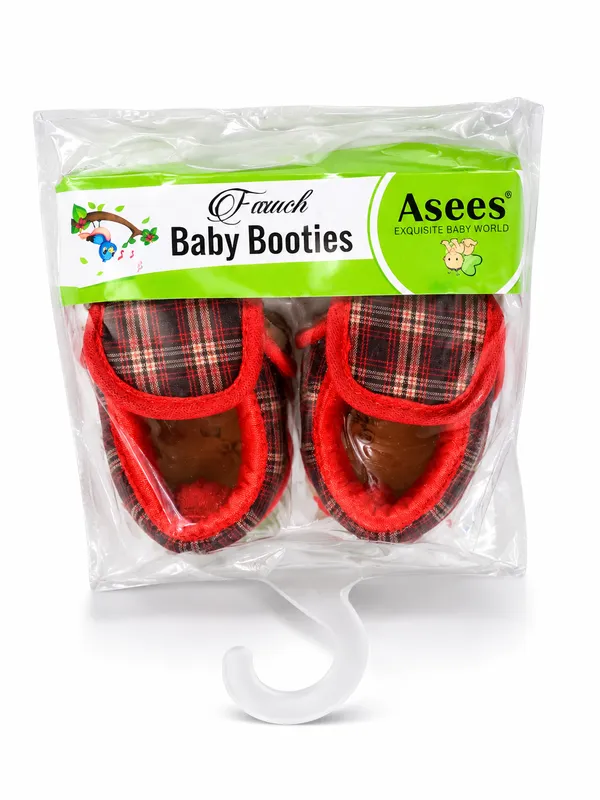 Red_Textile_Plaid_Baby_Booties_for_Infants