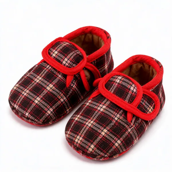 Red_Textile_Plaid_Baby_Booties_for_Infants