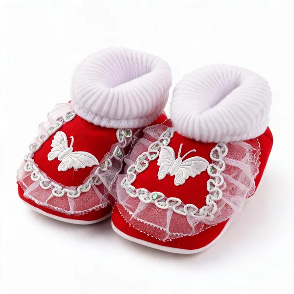 Red_Fabric_Fancy_Booties_for_Babies
