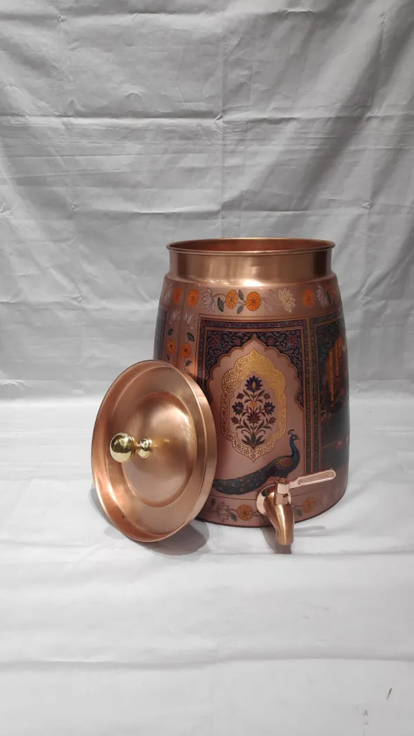 Copper_Finish_UV_print_Traditional_Peacock_Print_Water_Dispenser