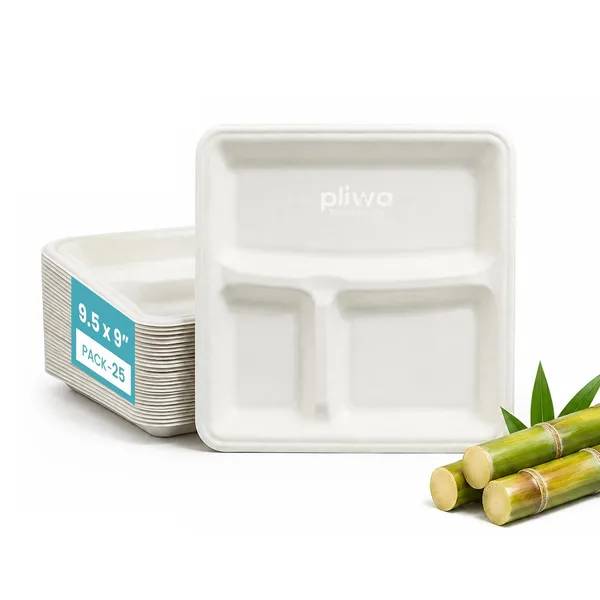 Pliwa_Disposable_Bagasse_Meals_Tray_|_3_Compartment_|_Pack_of_25_|_Non_Toxic,_Compostable_|_Sturdy,_Microwave_Safe,_Leak-Resistant_|_Sugarcane_Bagasse_Eco-Friendly_Square_Plates_(White)