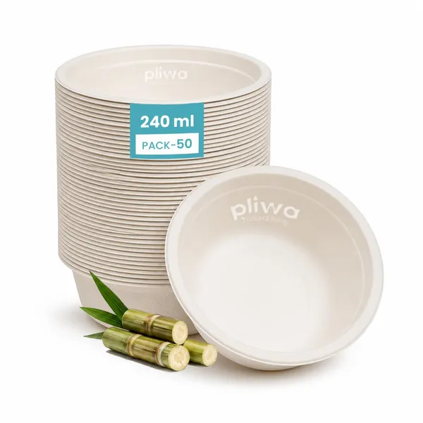 Pliwa_Disposable_Bowl_|_Round_Bowl_|_240_ml_-_Pack_of_50_|_Non_Toxic,_Compostable_|_Sturdy,_Microwave_Safe,_Leak-Resistant_|_Sugarcane_Bagasse_Eco-Friendly_Round_Bowl_(White)