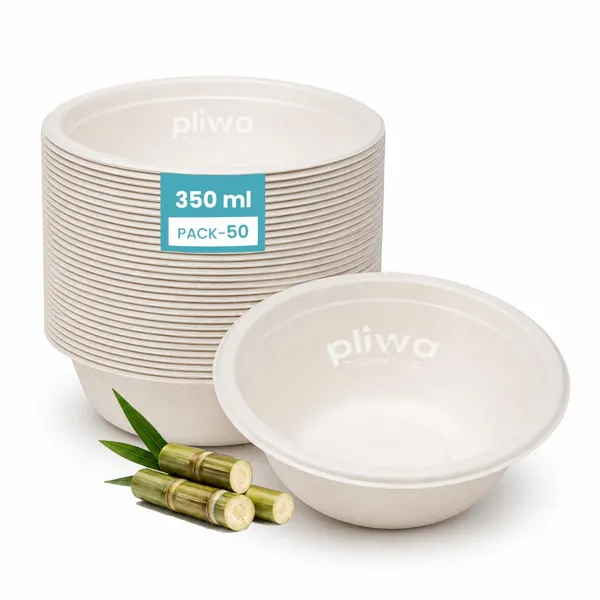 Pliwa_Disposable_Bowl_|_Round_Bowl_|_360_ml_-_Pack_of_50_|_Non_Toxic,_Compostable_|_Sturdy,_Microwave_Safe,_Leak-Resistant_|_Sugarcane_Bagasse_Eco-Friendly_Round_Bowl_(White)