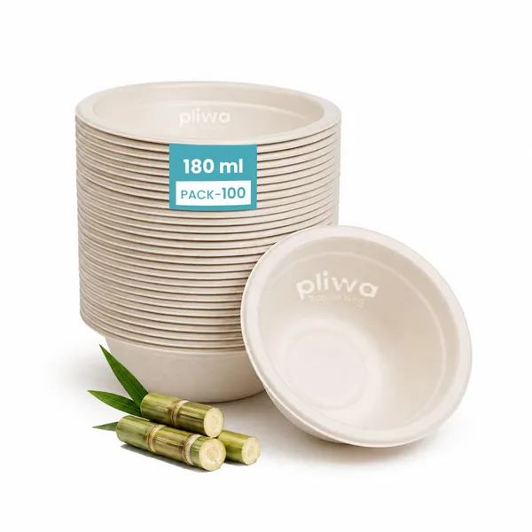 Pliwa_Disposable_Bowl_|_Round_Bowl_|_180_ml_-_Pack_of_100_|_Non_Toxic,_Compostable_|_Sturdy,_Microwave_Safe,_Leak-Resistant_|_Sugarcane_Bagasse_Eco-Friendly_Round_Bowl_(White)