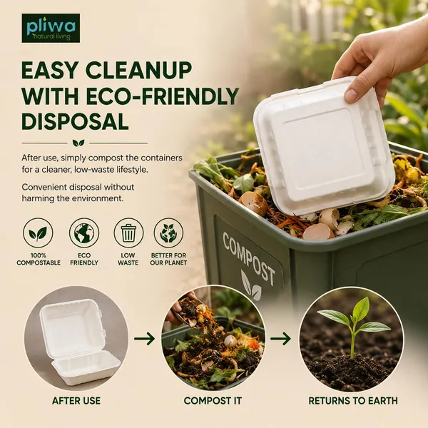 Pliwa_|_Disposable_Clamshell_|_Burger_Box_|_6x6_-_Pack_of_25_|_for_Takeaway_&_Food_Storage_|_Non_Toxic,_Compostable_|_Sturdy,_Microwave_Safe,_Leak-Resistant_|_Eco-Friendly_Square_Clamshell_(White)