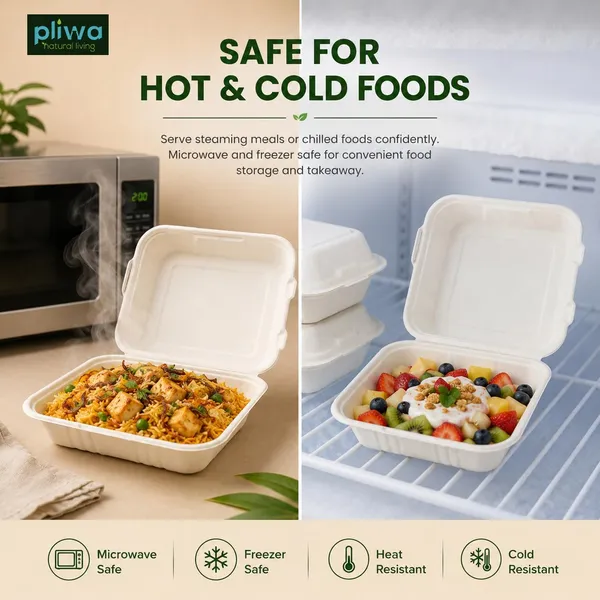Pliwa_|_Disposable_Clamshell_|_Burger_Box_|_6x6_-_Pack_of_25_|_for_Takeaway_&_Food_Storage_|_Non_Toxic,_Compostable_|_Sturdy,_Microwave_Safe,_Leak-Resistant_|_Eco-Friendly_Square_Clamshell_(White)
