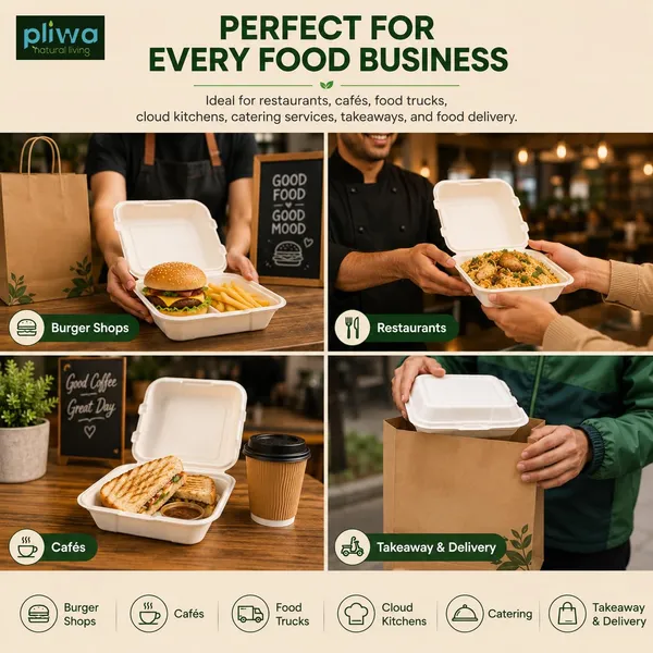 Pliwa_|_Disposable_Clamshell_|_Burger_Box_|_6x6_-_Pack_of_25_|_for_Takeaway_&_Food_Storage_|_Non_Toxic,_Compostable_|_Sturdy,_Microwave_Safe,_Leak-Resistant_|_Eco-Friendly_Square_Clamshell_(White)