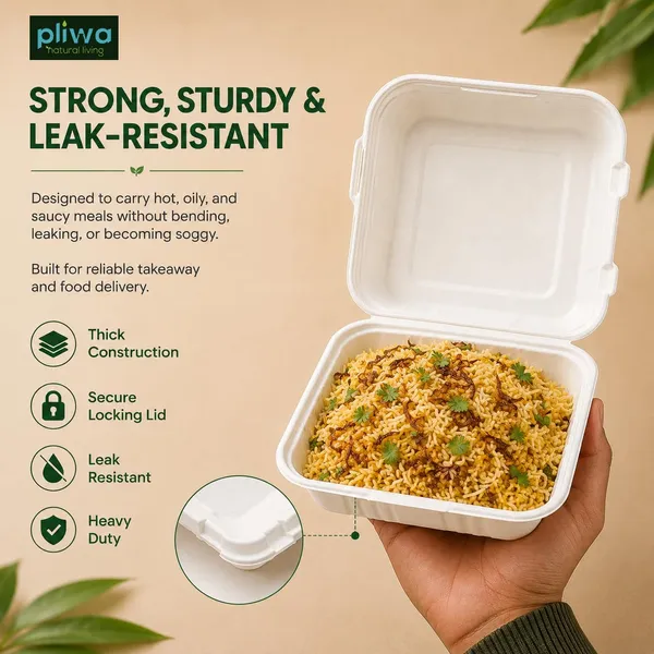 Pliwa_|_Disposable_Clamshell_|_Burger_Box_|_6x6_-_Pack_of_25_|_for_Takeaway_&_Food_Storage_|_Non_Toxic,_Compostable_|_Sturdy,_Microwave_Safe,_Leak-Resistant_|_Eco-Friendly_Square_Clamshell_(White)