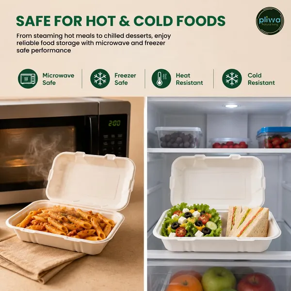 Pliwa_|_Disposable_Clamshell_|_Burger_Box_|_9x6_-_Pack_of_25_|_for_Takeaway_&_Food_Storage_|_Non_Toxic,_Compostable_|_Sturdy,_Microwave_Safe,_Leak-Resistant_|_Eco-Friendly_Rectangular_Clamshell_(White)