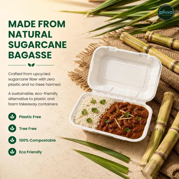 Pliwa_|_Disposable_Clamshell_|_Burger_Box_|_9x6_-_Pack_of_25_|_for_Takeaway_&_Food_Storage_|_Non_Toxic,_Compostable_|_Sturdy,_Microwave_Safe,_Leak-Resistant_|_Eco-Friendly_Rectangular_Clamshell_(White)