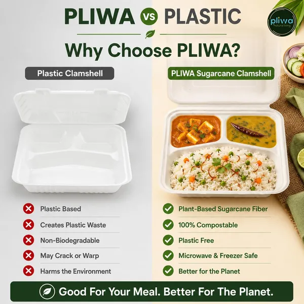 Pliwa_|_Disposable_Clamshell_|_Burger_Box_|_3_Compartment_|_9x9_-_Pack_of_25_|_for_Takeaway_&_Food_Storage_|_Non_Toxic,_Compostable_|_Sturdy,_Microwave_Safe,_Leak-Resistant_|_Eco-Friendly_Rectangular_Clamshell_(White)