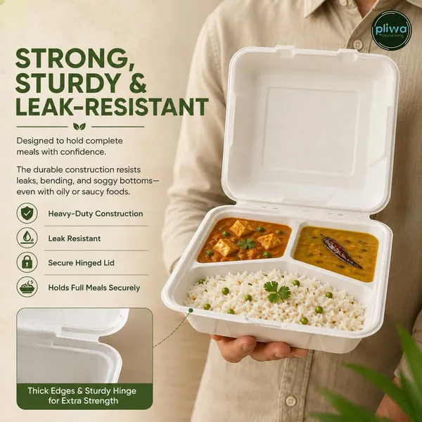 Pliwa_|_Disposable_Clamshell_|_Burger_Box_|_3_Compartment_|_9x9_-_Pack_of_25_|_for_Takeaway_&_Food_Storage_|_Non_Toxic,_Compostable_|_Sturdy,_Microwave_Safe,_Leak-Resistant_|_Eco-Friendly_Rectangular_Clamshell_(White)
