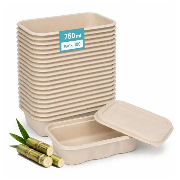 Pliwa_|_Disposable_Round_Container_with_Lid_|_750_ml_-_Pack_of_25_|_for_Takeaway_&_Food_Storage_|_Sturdy,_Microwave_Safe,_Leak-Resistant_|_Sugarcane_Bagasse_Eco-Friendly_Round_Container_(B.White)