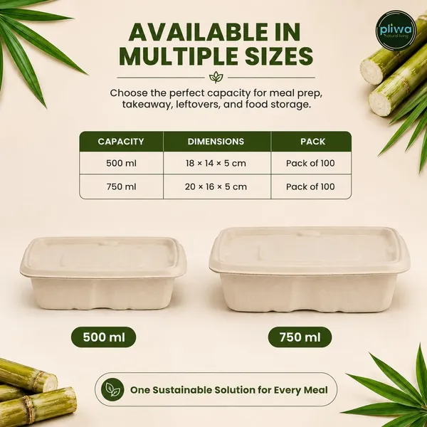 Pliwa_|_Disposable_Round_Container_with_Lid_|_750_ml_-_Pack_of_25_|_for_Takeaway_&_Food_Storage_|_Sturdy,_Microwave_Safe,_Leak-Resistant_|_Sugarcane_Bagasse_Eco-Friendly_Round_Container_(B.White)