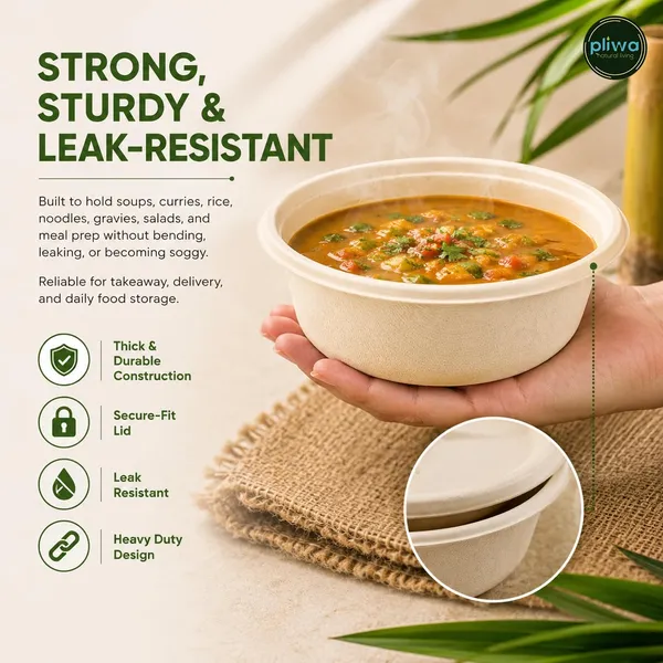 Pliwa_|_Disposable_Round_Container_with_Lid_|_750_ml_-_Pack_of_25_|_for_Takeaway_&_Food_Storage_|_Sturdy,_Microwave_Safe,_Leak-Resistant_|_Sugarcane_Bagasse_Eco-Friendly_Round_Container_(B.White)