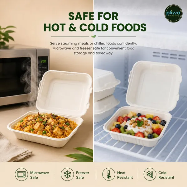 Pliwa_|_Disposable_Clamshell_|_Burger_Box_|_9x9_-_Pack_of_25_|_for_Takeaway_&_Food_Storage_|_Non_Toxic,_Compostable_|_Sturdy,_Microwave_Safe,_Leak-Resistant_|_Eco-Friendly_Square_Clamshell_(White)