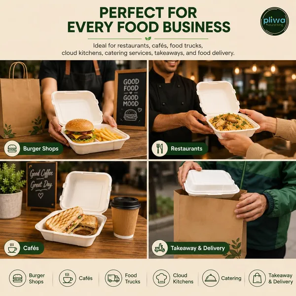 Pliwa_|_Disposable_Clamshell_|_Burger_Box_|_9x9_-_Pack_of_25_|_for_Takeaway_&_Food_Storage_|_Non_Toxic,_Compostable_|_Sturdy,_Microwave_Safe,_Leak-Resistant_|_Eco-Friendly_Square_Clamshell_(White)