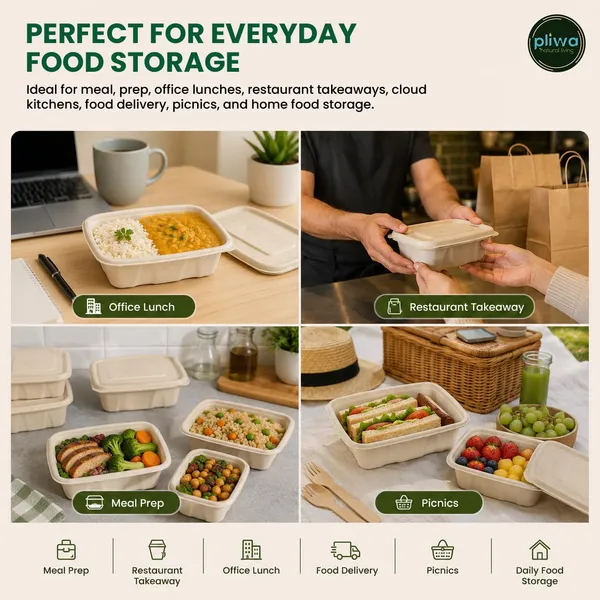 Pliwa_|_Disposable_Square_Container_with_Lid_|_500_ml_-_Pack_of_25_|_for_Takeaway_&_Food_Storage_|_Sturdy,_Microwave_Safe,_Leak-Resistant_|_Sugarcane_Bagasse_Eco-Friendly_Square_Container_(B.White)